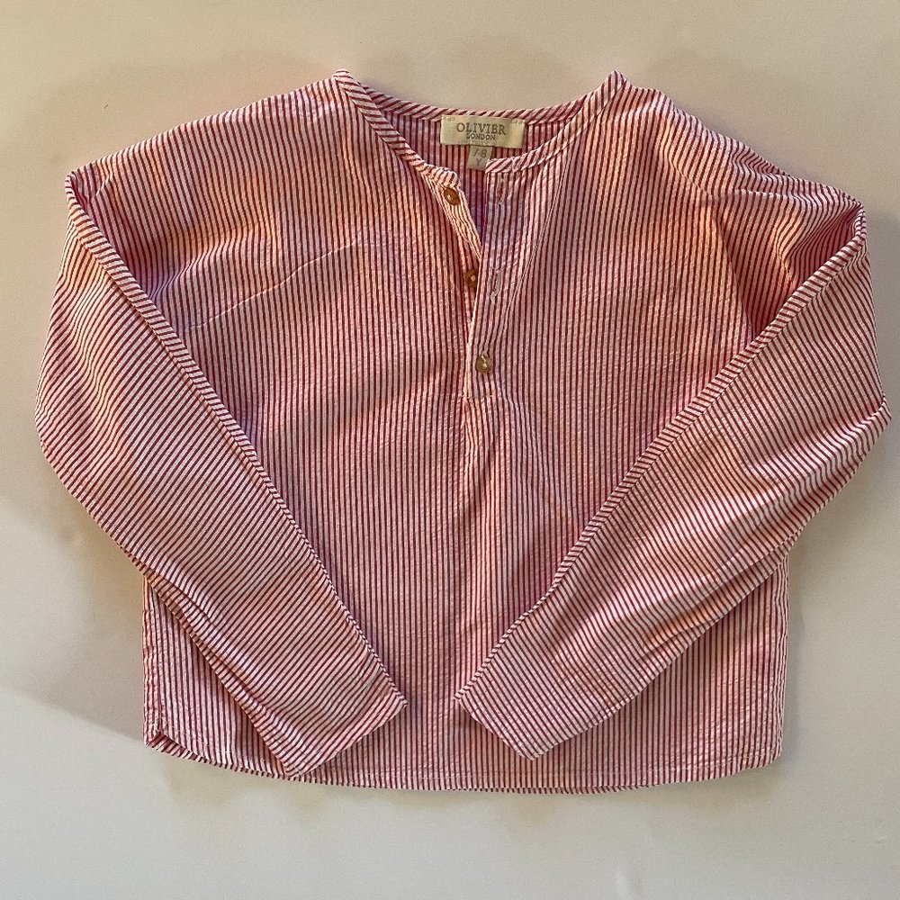 Olivier London Monty Shirt, 7-8 Years Unisex Red/White Stripe Seersucker